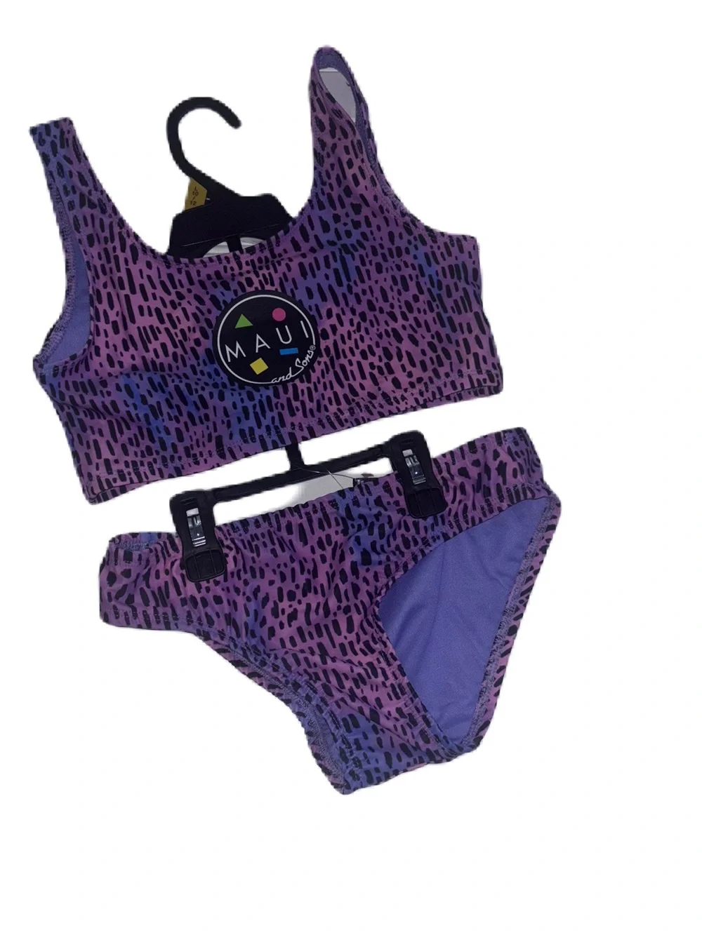 Maui and Sons Purple Leopard Print Two-Piece Bikini Swim Set Girls L (10/12)
